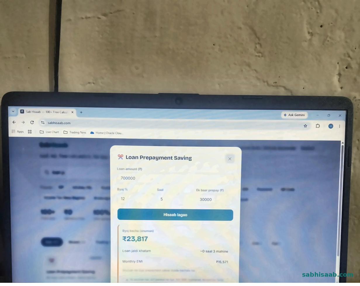 Loan Prepayment Calculator ka result — asli number ke saath