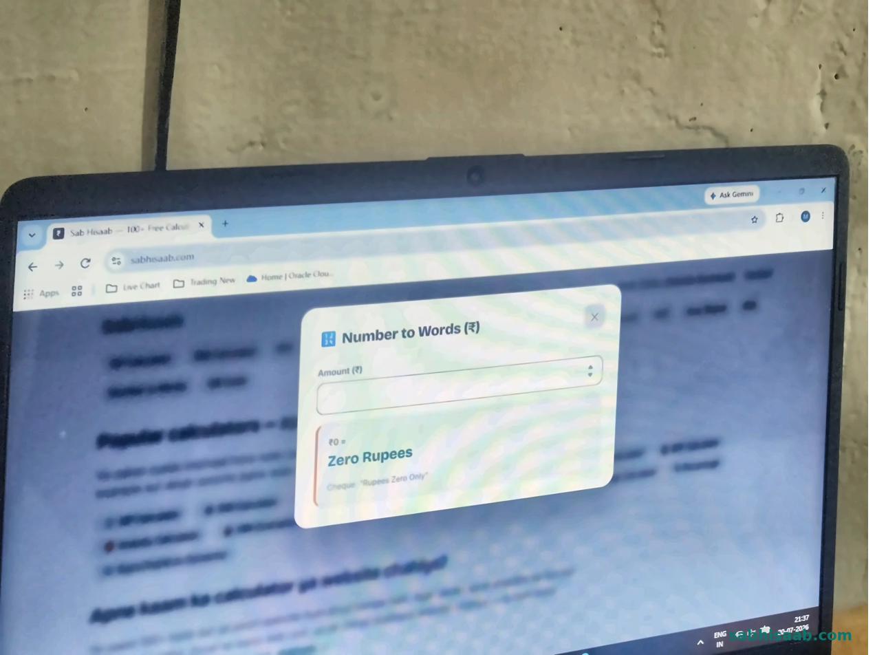 Number to Words (Rupees) ka khaali form — Sab Hisaab par