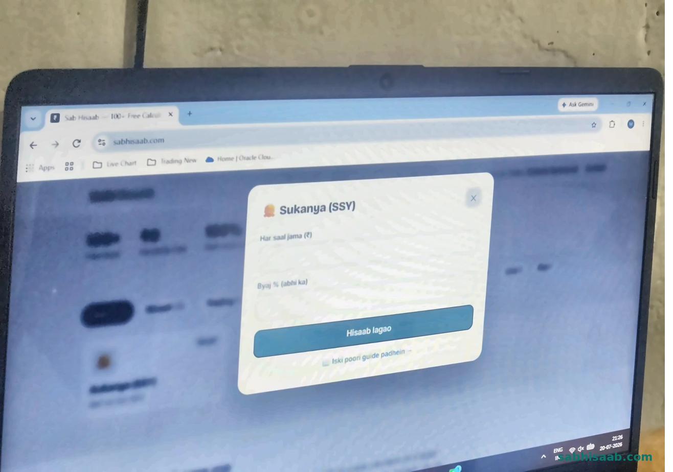 Sukanya Samriddhi Yojana (SSY) Calculator ka khaali form — Sab Hisaab par